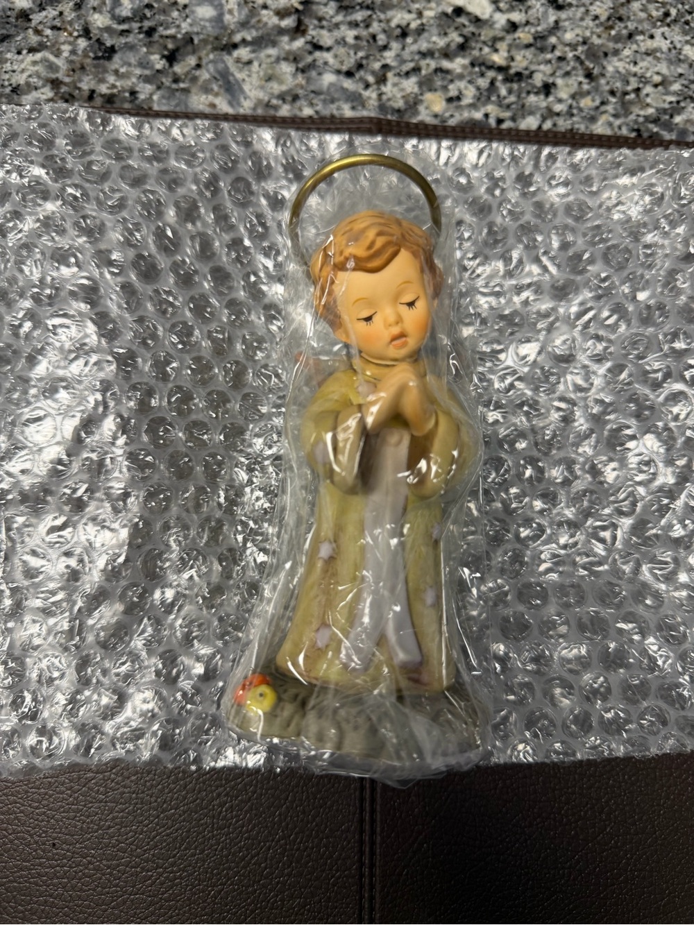 Hummel Praying Angel Figurine in Pale Green and Gold Halo